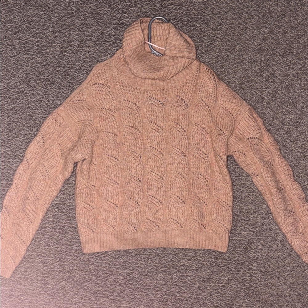 Pink Rose Turtleneck Cable Knit Long Sleeve Sweater